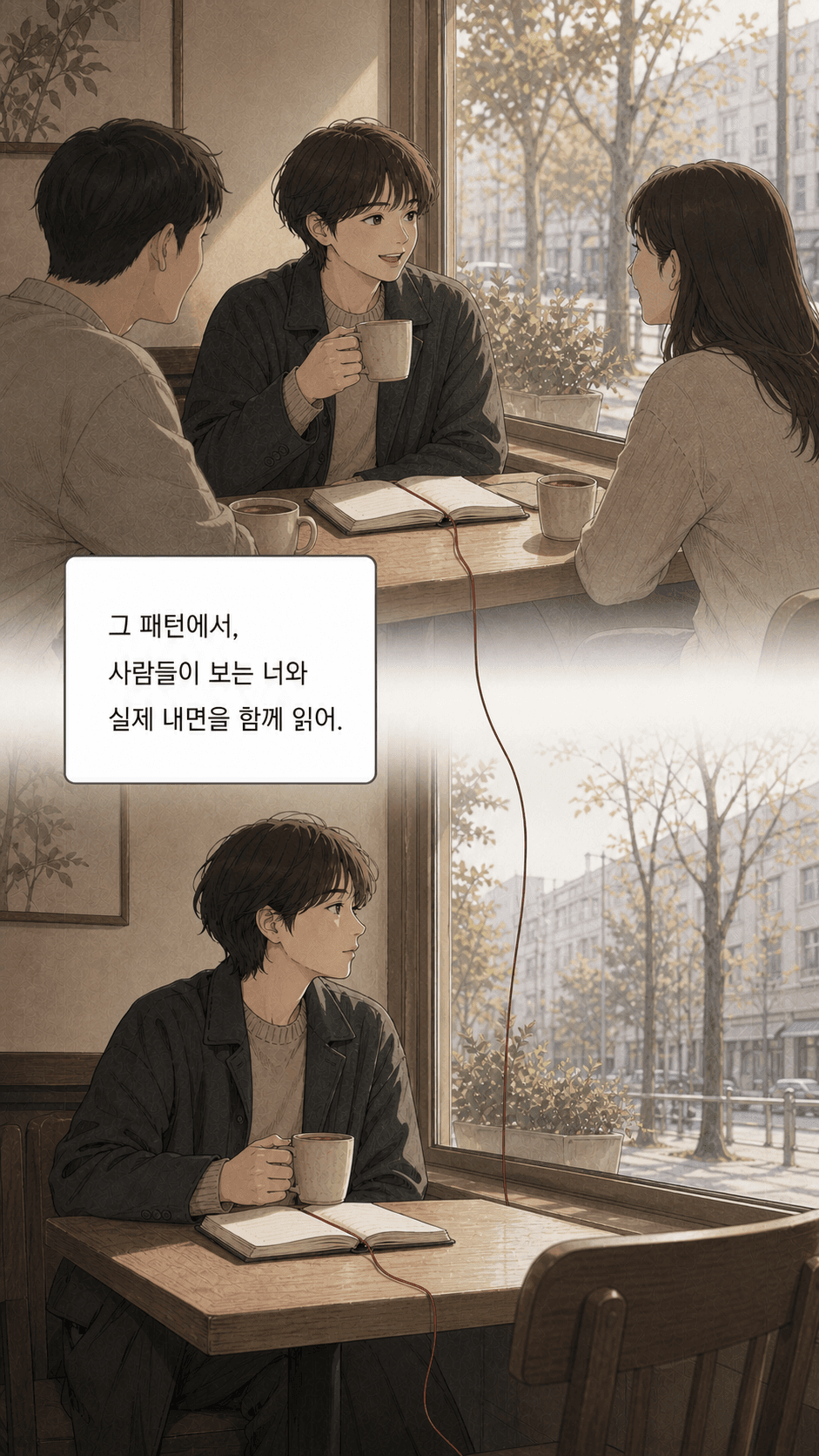 겉으로 보이는 모습과 내면을 설명하는 장면